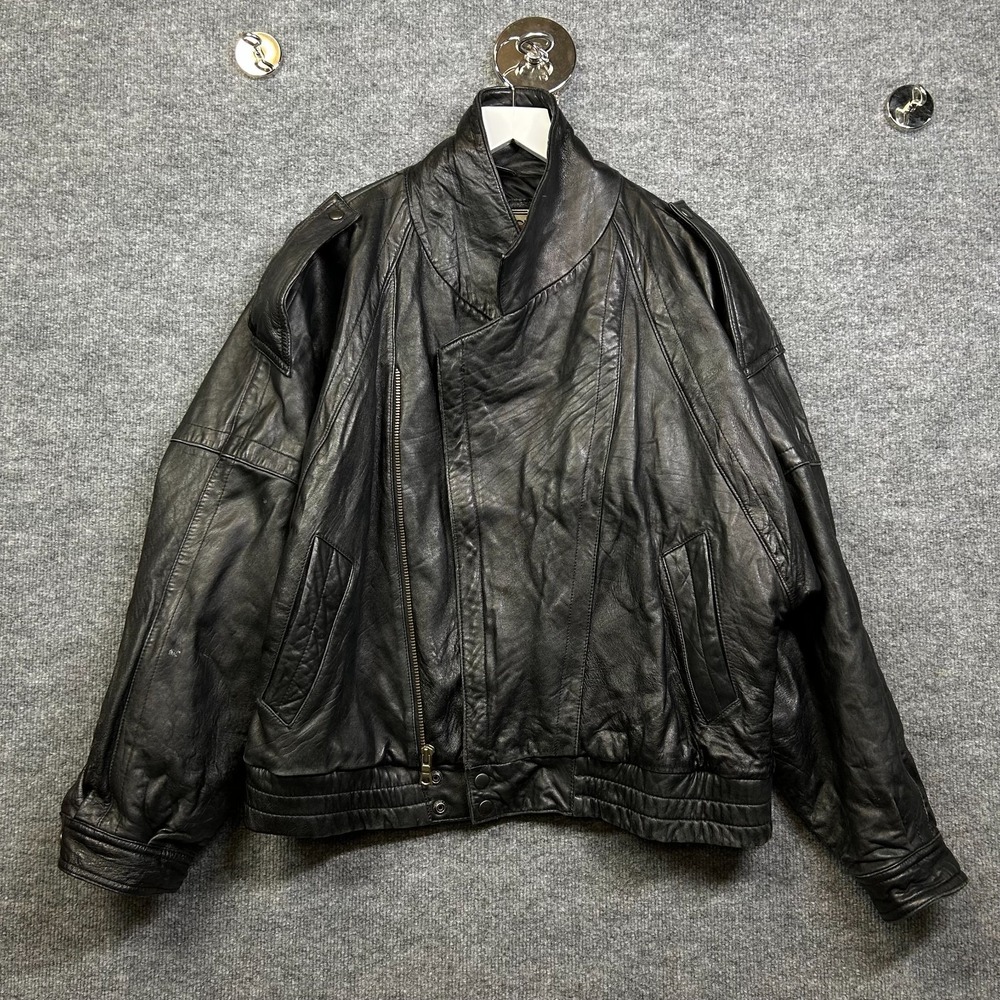 Vintage Greenwich Bomber Jacket Men's Black Leather Full Zip Retro Biker - 40